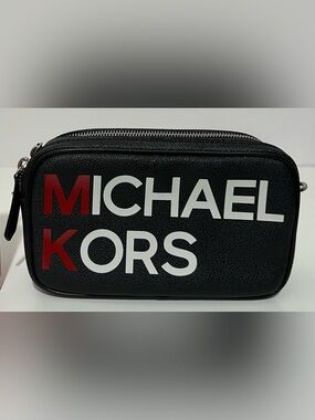 Michael Kors Black Toiletry Bag with White and Red Logo